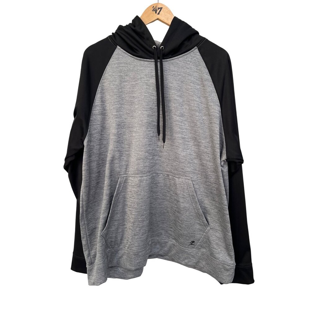Energy Zone Sweatshirt Size Large Hooded Pullover Gray Black Raglan Sleeve Cozy